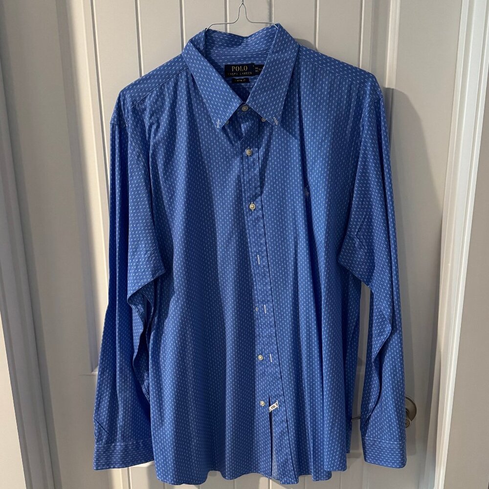 Polo Ralph Lauren XXL Light Blue and White Print Dress Shirt